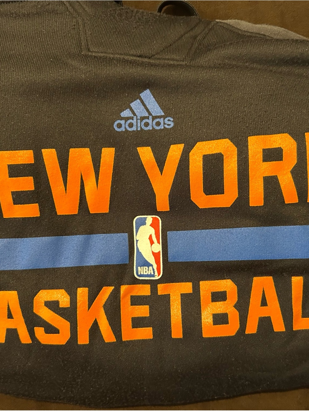 Adidas NY KNICKS Basketball hoodie in BLK with Orange NEW YORK Basketball Logo!